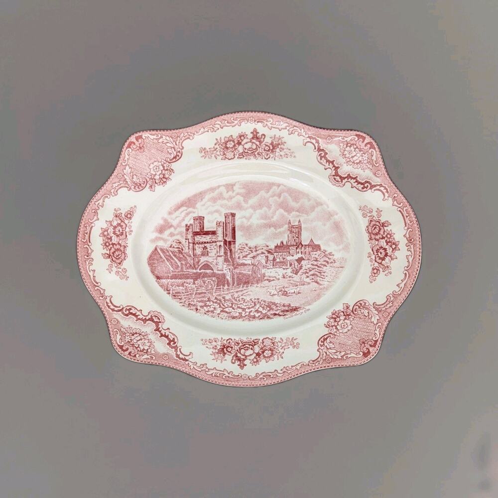 Johnson Brothers Red Pink Old Britain Castles Platter 13.5 In
